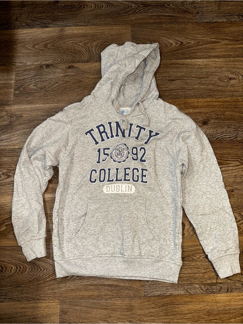 Trinity Gray College Hoodie with Navy Print unisex